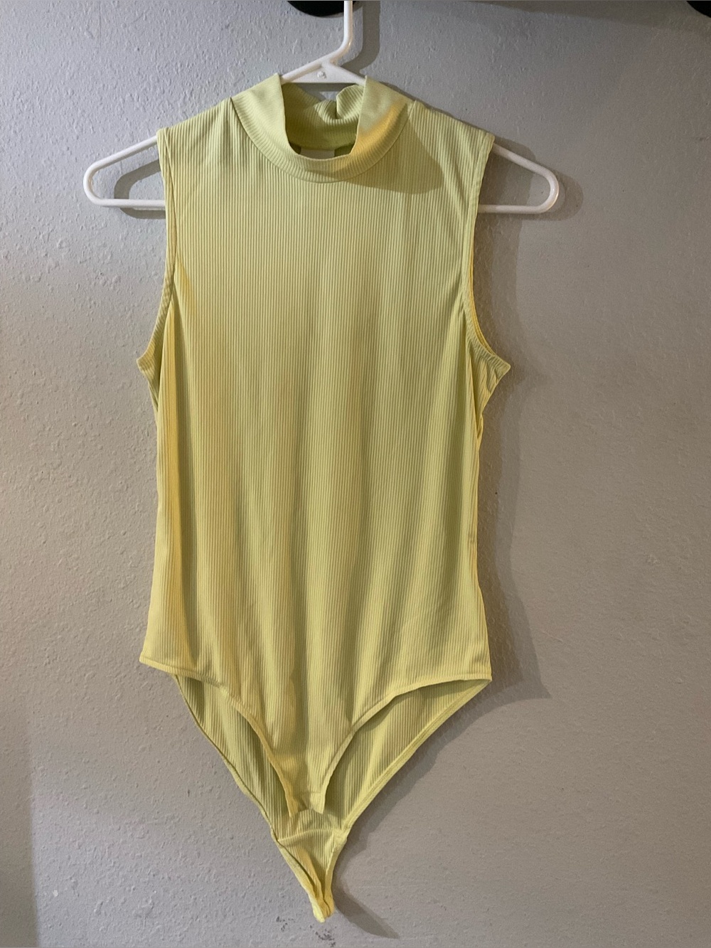 H&M Pale Yellow Sleeveless Mock Neck Ribbed Bodysuit